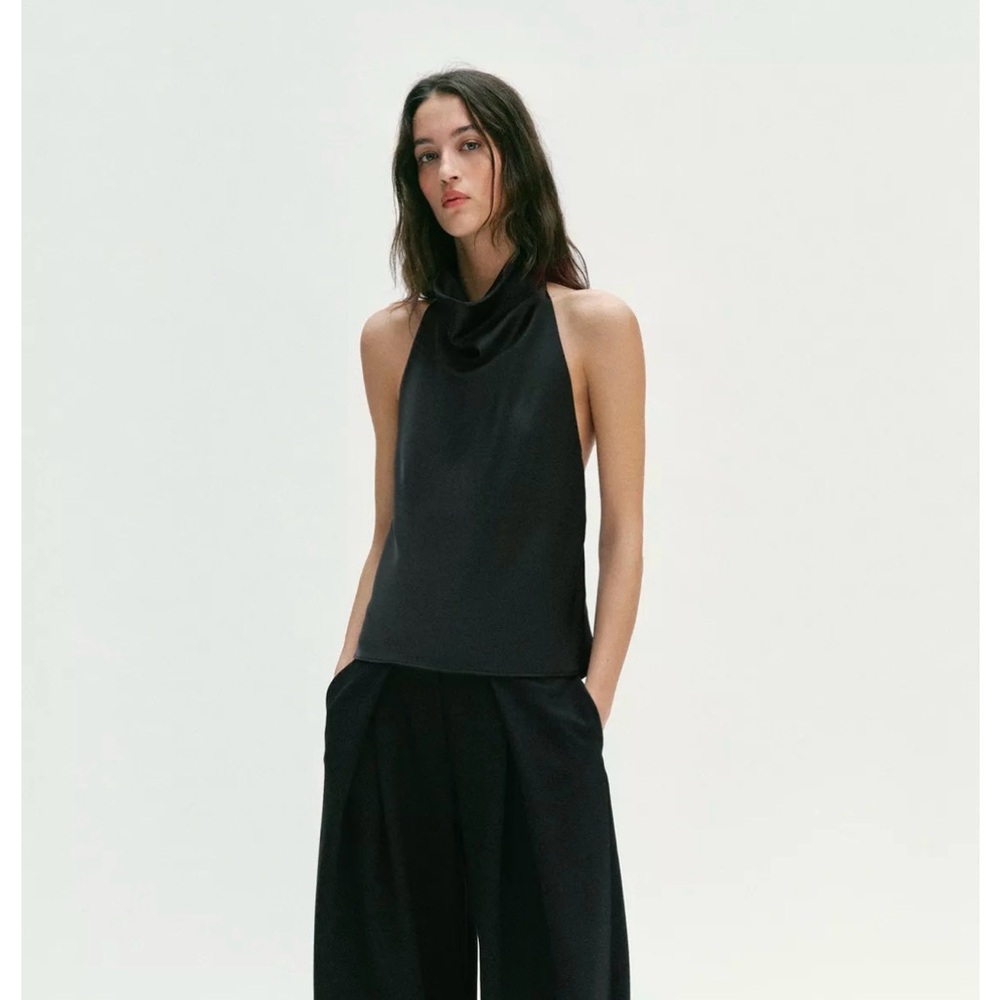 Zara Navy Satin Sleeveless Top NWT